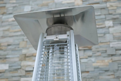 Pyramid Patio Heater With 48000 BTU Output For Outdoor Comfort Propane Fueled Heat For Patios And Commercial Spaces in stainless steel
