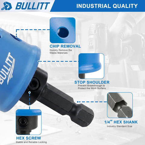 Impact Hole Saw Set With Hex Shank M42 Cobalt Teeth 20mm 25mm 32mm features chip removal and stop shoulder design.