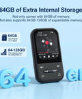 64GB Clip MP3 Player With Bluetooth 5.3 FM Radio And Voice Recorder E Book Reader And Expandable Up To 512GB Portable Music Player