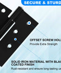Close-up of Heavy Duty Gate Hinges 3.5 Inch with offset screw holes and black iron finish for large wooden gates outdoor use.