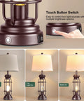 Set Of 2 Farmhouse Style Table Lamps For Living Room And Nightstand, 28 Inch Dimmable Touch Lamps In Oil Rubbed Bronze Finish