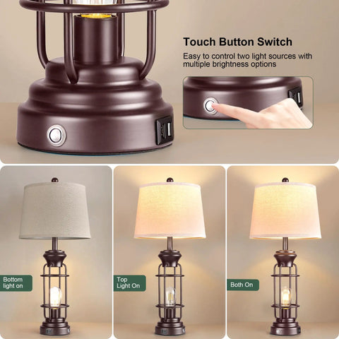 Set Of 2 Farmhouse Style Table Lamps For Living Room And Nightstand, 28 Inch Dimmable Touch Lamps In Oil Rubbed Bronze Finish