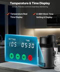 Temperature display of Smooth Sippin Water Distiller With Built Tough Stainless Core and Glass Pot, showing time and settings.