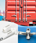 50 Pack High Security Bolt Container Seals Locked Down Tight Hella Secure Tamper Proof Shipping Cargo Truck Trailer Seals Progressive Numbering ISO 17712 White on shipping container doors.