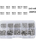 304 Stainless Steel Socket Head Hex Set Screw Kit 200 Piece Metric M3 M4 M5 M6 M8 Cup Point with Divided Storage Case