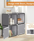 Totally Versatile 4 Cube Storage Organizer With Doors, Awesome Multifunctional Cube Shelves in dark grey with open and closed doors