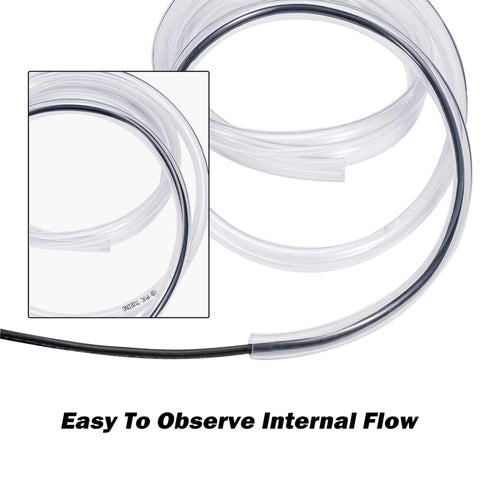 Clear 3/8 Inch ID 100 Ft Vinyl Tubing For Low Pressure, Flexible PVC Hose, coiled and showing transparent design with flow visible