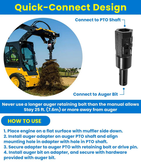 Beefy 2 Inch Hex To 2 Inch Round Auger Adapter For Skid Steers And Tractors, Quick Drop In Connect For Post Hole Diggers.