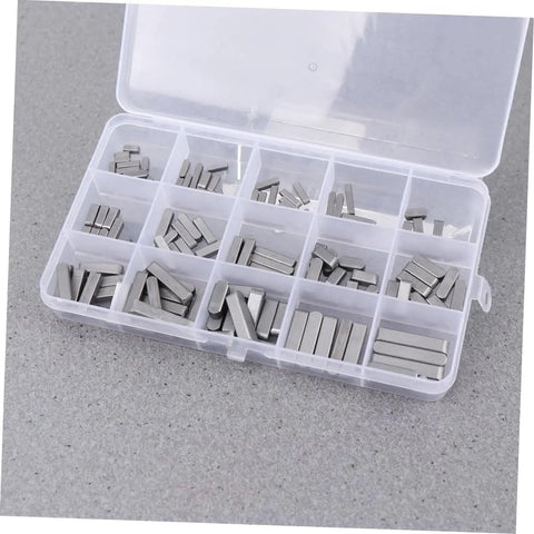 140 Piece Square Parallel Bond Kit Flat Head Machine Keys Connective Pins Solid Steel Build For Tight Workpiece Connections Good For DIY Shelves Electrical Appliances Pro Workshop Assembly This Heavy Duty Key Set Is A Game Changer For Repairs. open plastic case with solid steel square machine keys
