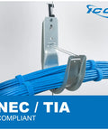 Legit Tough 2 Inch Batwing J Hooks With Snug Retainer Clip Galvanized Steel Cable Management Clips routing blue network cables.