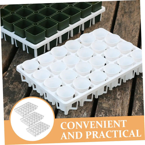 Three Pack Nursery Pot Brackets For Greenhouse Germination Trays, Square Hole Rack Holders, Lightweight Breathable Plant Propagation Storage, Space Saving Garden Organizer