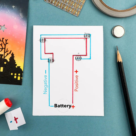 DIY light kit circuit from 60 Piece White LED Circuit Stickers and Conductive Fabric Tape DIY Light Kit For Crafters.