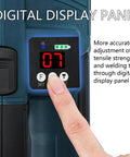Portable Automatic Electric Strapping Machine With Lcd Screen For Hot Melting Strap Tool showing digital display panel for settings.