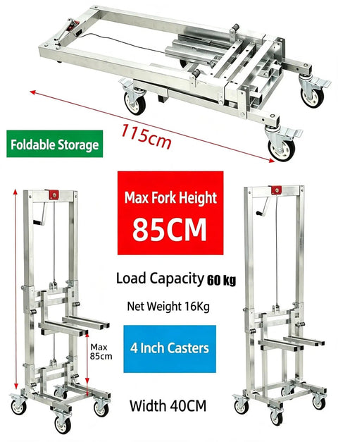 Heavy Duty Manual Cabinet Lifter Rises 60 80kg For Easy Panel Installation And Heavy Moving Tasks, portable design, 115cm length, 60kg load capacity.