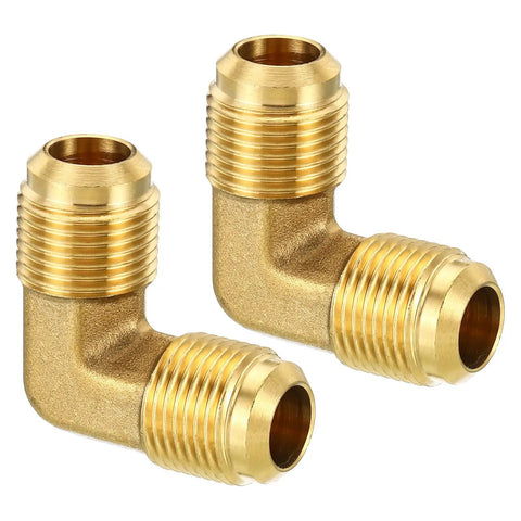 One Half Inch Brass Pipe Fittings Set Of 2 Heavy Duty Flare 90 Degree Elbow Connectors For Air Conditioning Refrigeration And Plumbing Premium SAE Threads For Copper Pipe