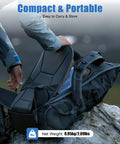 Portable USB Hand Crank Power Generator For Off Grid Emergencies being packed into a compact, lightweight backpack on a rocky surface.