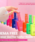 Hand holding Neon Gel Nail Polish Set With 6 Bold Neon Colors Tropical Mood HEMA Free Soak Off UV LED Rainbow Bright Summer Manicure 15ML