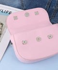 Pink purse with Ten Piece Plum Magnetic Snap Buttons Set for Sewing 15mm Purse Snaps, inside view showing magnetic closures.