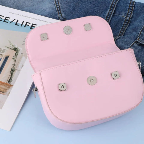 Pink purse with Ten Piece Plum Magnetic Snap Buttons Set for Sewing 15mm Purse Snaps, inside view showing magnetic closures.