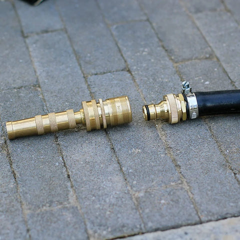 Brass garden hose quick-connect fittings, 3/4 in GHT external thread; male and female adapters (2 sets)