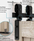Close-up of 72 Inch Bi Fold Sliding Barn Door Hardware Kit components, including J shape hangers, for smooth operation in modern style.