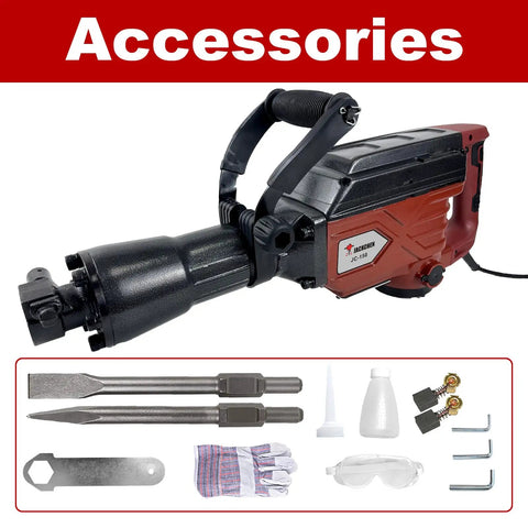 1900W Demolition Electric Jack Hammer Heavy Duty Concrete Breaker with chisels and work gloves for asphalt ditching and demolition