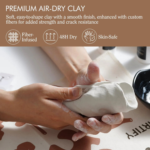 Hands shaping clay in Air Dry Clay Kit For Adults With Complete Tool Set For Home Pottery Craft, Easy For Beginners To Pros.