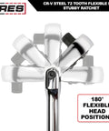 Flex Head Ratchet Set Three Piece With 72 Tooth Quick Release Reversible Design showing flexible head movement.