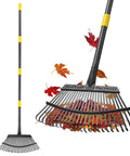 Heavy Duty Leaf Rake For Lawns With Back Saving Long Handle 65 Inch Gardening Rake With 18.5 Inch Wide Head And 25 Tines For Quick Yard Cleanup Anti Rust Steel Construction