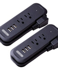 Two Pack USB Power Strip With 2 Outlets And 3 USB Ports, Go-To Travel Ready Desktop Charging Station, 15 Inch Wrapped Cord