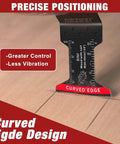 AMZWEI bi-metal oscillating tool blade with curved edge; front view showing ruler scale