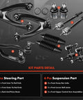 12-Piece Front Suspension Kit With Upper Control Arm, Sway Bar Links, Lower Ball Joint, Inner Outer Tie Rod Ends, And Rack And Pinion Boot For Honda CR-V 1997 1998 1999 2000 2001 2.0L L4 Bolt-On Ready