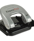 EZ Squeeze Reduced Effort Two Hole Punch For Home Office With No Jam Technology on a desk, durable metal construction and locking handle.