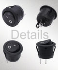 10 Pack Round Rocker Switch On Off Toggle 12V Pre Wired 2Pin Spst 10A Heavy Duty Housing shown at various angles.