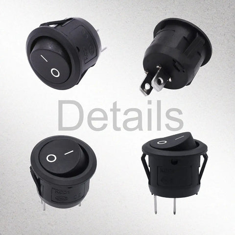 10 Pack Round Rocker Switch On Off Toggle 12V Pre Wired 2Pin Spst 10A Heavy Duty Housing shown at various angles.