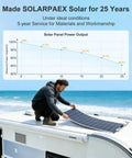 Person installing 2 Pack 200W Flexible Mono Solar Panel Set With ETFE Coating on RV roof by the beach