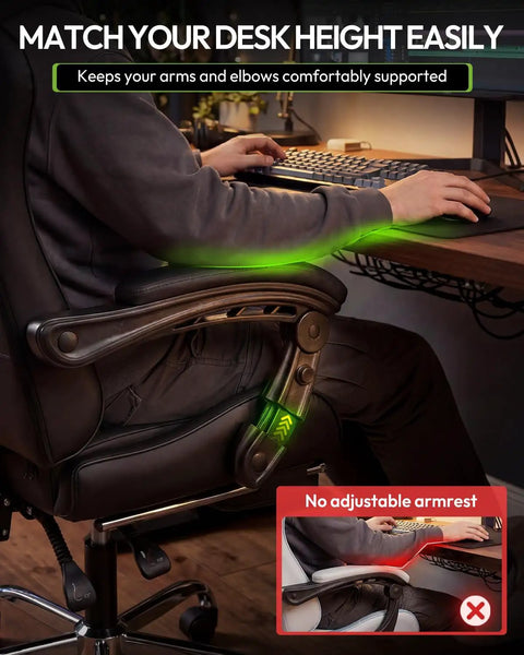 Side view of Ergonomic Gaming Chair With Massage Lumbar, Footrest, And 2D Linkage Armrests showing adjustable armrests in action.
