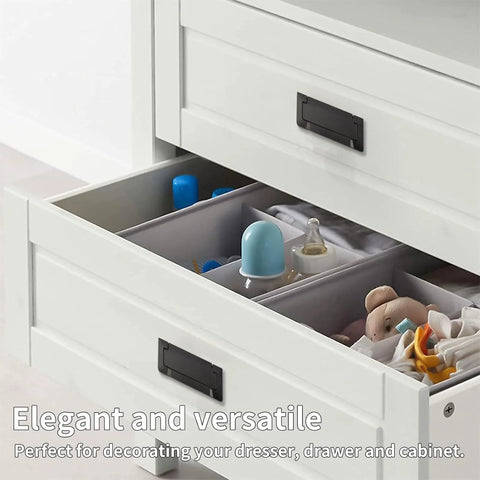 2 Pack Pocket Door Drawer Handle Flush Pull Concealed Furniture Handle Screws Included For Cabinets Closets And Drawers Matte Black Zinc Alloy 96mm Hole Center Hidden Pull Knob Set For Modern Cabinets installed on wooden drawer