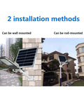 Hella Bright Solar Security Lights Outdoor With Reliable Motion Sensor Technology And IP65 Waterproof Build showing wall and rod mounting options.