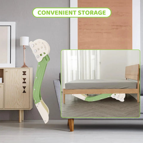 Built Tough Toddler Couch Slide For Bedroom And Family Room Safe Hdpe Indoor Play Ramp With Secure Side Rails displayed under bed for storage.