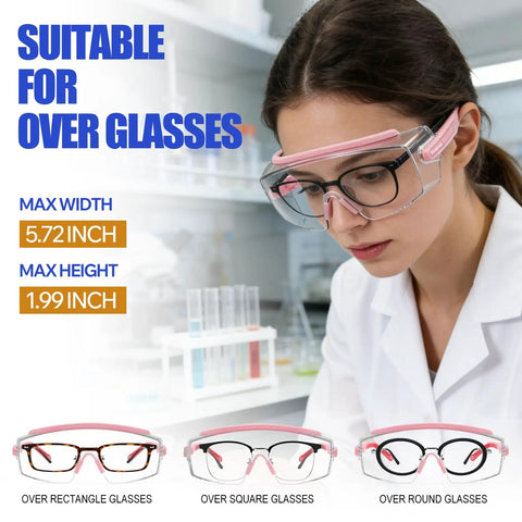 Scientist wearing 2 Pack Over Eyeglasses Safety Glasses with Anti Fog Coating in lab, over prescription glasses
