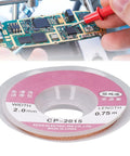 Pro Grade Red Copper Solder Wick Braided Desoldering Wick 5 Pack for PCB repair. Image shows 2 mm wide solder wick for electronics work.