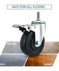 Heavy Duty Quiet Caster Wheels With Brakes Rubber Swivel Castors For Carts Threaded Stem on mixed flooring surfaces