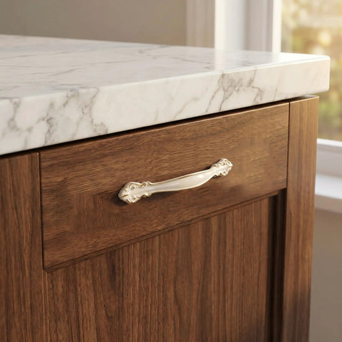 Wooden drawer with a White Vintage Cabinet Pulls 10 Pack With 3.8 Inch Center Hole Spacing For Cabinets And Drawers Premium Aluminum Alloy Handles