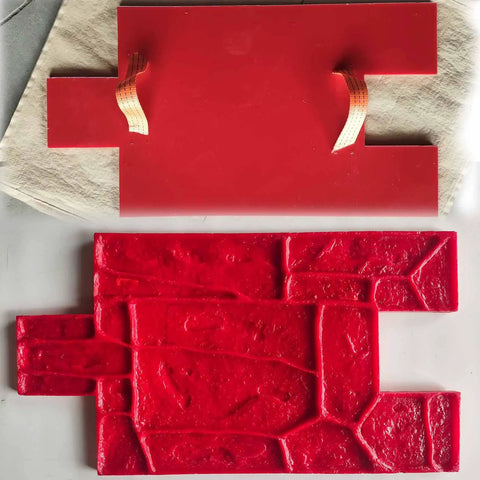 Pro Grade Concrete Stamp Molds Set For Outdoor Projects With Realistic Cobblestone, Brick, And Wood Grain Textures, red mold