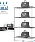 Heavy Duty 4 Tier Metal Wire Shelf On Wheels 1000 Lb Capacity Adjustable Height Storage Rack for Garage Kitchen Laundry Black