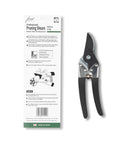 Japanese Made Bypass Pruning Shears for Serious Garden Work, 7.9 Inch Long, shown beside packaging with details on features.