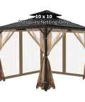10x10 Gazebo Mosquito Netting Replacement With 4 Panel Screen Walls And Zipper, Outdoor Patio Insect Netting, Durable Polyester, Brown