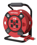 100 Ft Retractable Extension Cord Reel With Four Outlets For Outdoor Yard Work And Heavy Duty 14 AWG SJTW Cable Includes On Off Switch And Light Indicator CSA Certified