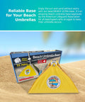 Ultra Beach Umbrella Base For 7.5 Ft Umbrellas With 75 Lb Bottom Weight Heavy Duty Stability ASTM F3681 24 Compliant packaging on sand